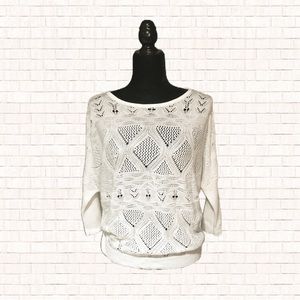 Crochet Sweater • New York & Company Spring Knit Neutral Cream Ivory XS EUC